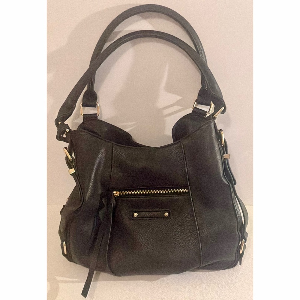 Women’s Black Slouchy Hobo Shoulder Bag Gold Hardware Large Purse • Y2K Style